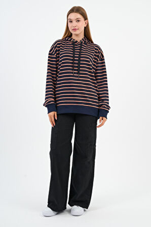 Çizgili Kapüşonlu Sweatshirt (UNX-00242-WN)