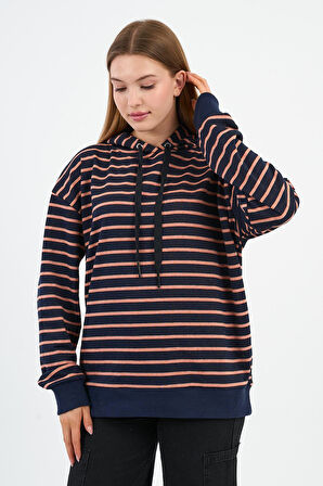 Çizgili Kapüşonlu Sweatshirt (UNX-00242-WN)