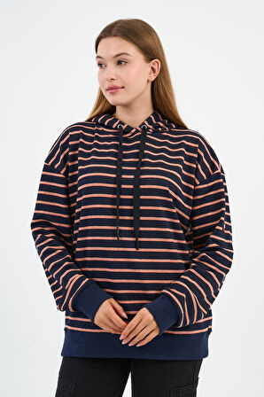 Çizgili Kapüşonlu Sweatshirt (UNX-00242-WN)