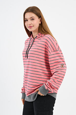 Çizgili Kapüşonlu Sweatshirt (UNX-00242-WN)
