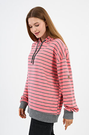 Çizgili Kapüşonlu Sweatshirt (UNX-00242-WN)