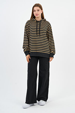 Çizgili Kapüşonlu Sweatshirt (UNX-00242-WN)