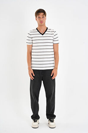 ALEXANDERGARDI V Yaka Çizgili T-shirt