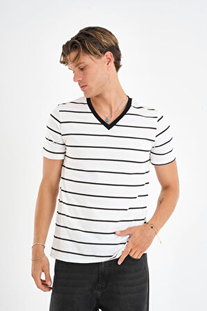 ALEXANDERGARDI V Yaka Çizgili T-shirt