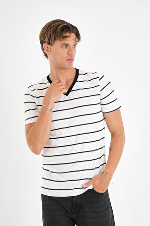 ALEXANDERGARDI V Yaka Çizgili T-shirt