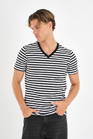 ALEXANDERGARDI V Yaka Çizgili T-shirt