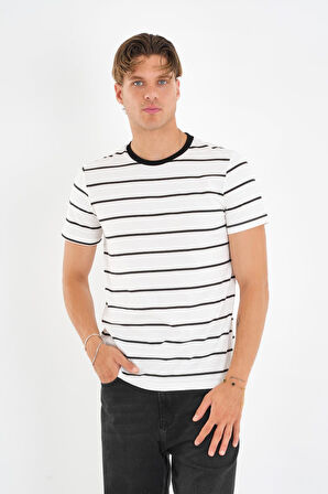 ALEXANDERGARDI Çizgili Kontrast Bisiklet Yaka T-shirt