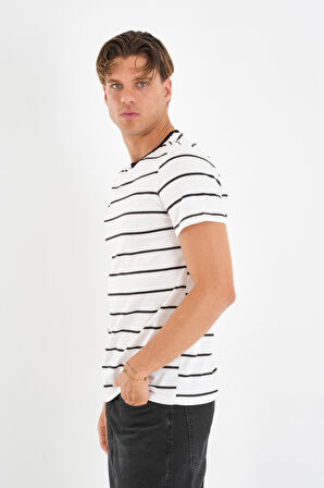 ALEXANDERGARDI Çizgili Kontrast Bisiklet Yaka T-shirt
