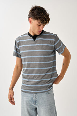 Bisiklet Yaka Çizgili Erkek T-Shirt