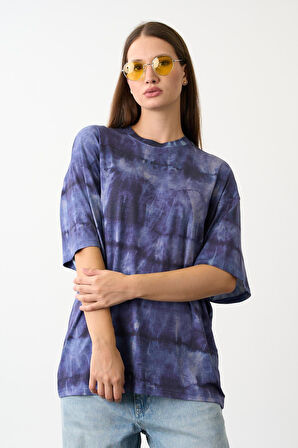 Bisiklet Yaka Oversize Batik Baskı T-Shirt