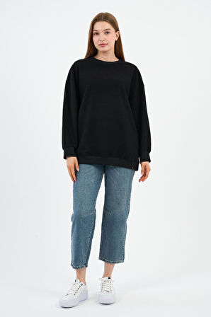 BİSİKLET YAKA UZUN KOLLU UNISEX SWEATSHIRT (UNX-37400)