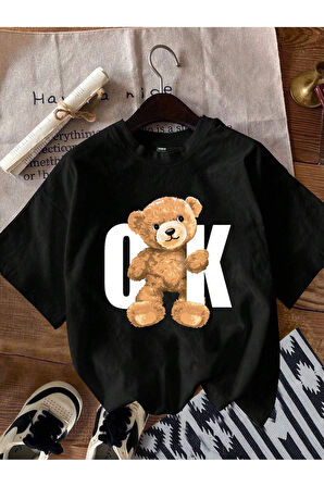 Unisex OK Ayı Baskılı Oversize T-Shirt