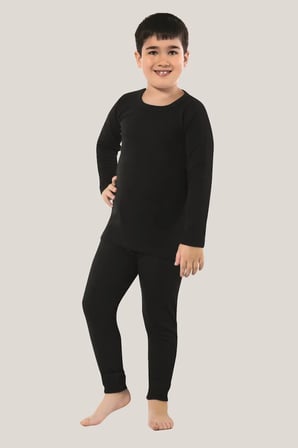 Premium Lastikli Paça Gündüz Giyimi Düz Renk Erkek Çocuk Siyah Termal Alt Üst Takım İçlik