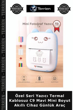 Özel Seri Yazıcı Termal Kablosuz C9 Mavi Mini Boyut Akıllı Cihaz Günlük Araç