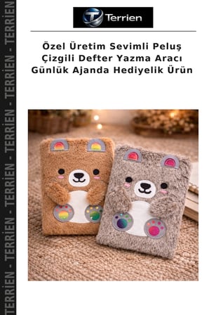 Özel Üretim Sevimli Peluş Çizgili Defter Yazma Aracı Günlük Ajanda Hediyelik Ürün
