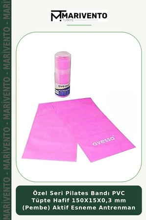 Özel Seri Pilates Bandı PVC Tüpte Hafif 150X15X0,3 mm (Pembe) Aktif Esneme Antrenman