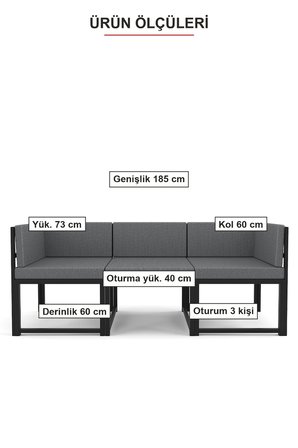 Brio 3'lü Bahçe Balkon Koltuk Takımı | Keten Dokuma, Metal Karkas | Siyah