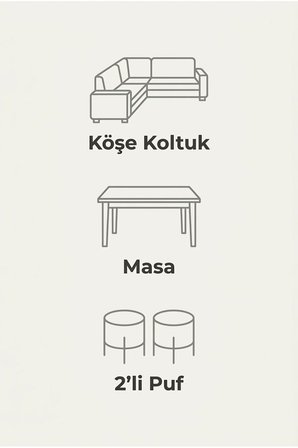 Laguna Köşe Takımı | Masa ve Puflu Bahçe Balkon Köşe Koltuk, Keten, Siyah Antrasit