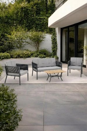 Lido Bahçe & Balkon Oturma Takımı | İp Örgü Metal Karkas, 2+2 Koltuk, Antrasit Açık Gri