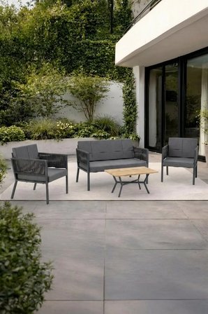 Lido Bahçe & Balkon Oturma Takımı | İp Örgü Metal Karkas, 2+2 Koltuk, Antrasit Koyu Gri