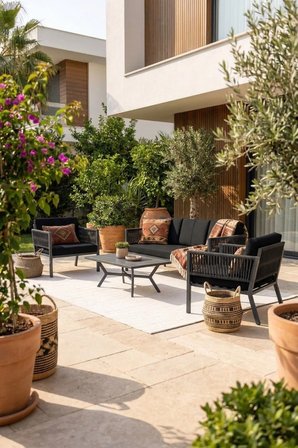 Lido Bahçe & Balkon Oturma Takımı | İp Örgü Metal Karkas, 2+2 Koltuk, Antrasit Siyah