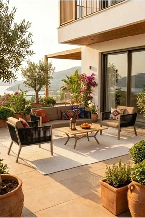 Lido Bahçe & Balkon Oturma Takımı | İp Örgü Metal Karkas, 2+2 Koltuk, Siyah