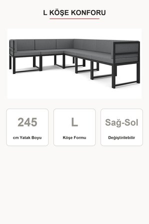 Luno 6'lı L Köşe Koltuk Takımı | Keten, Metal Karkas, Yataklı, Sağ-Sol Modüler | Gri