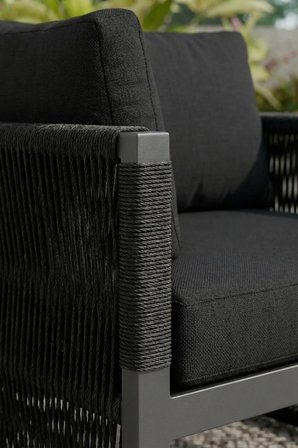 Maris Bahçe Balkon Oturma Takımı | İp Örgü Metal Karkas, 3+1 Koltuk, Antrasit Siyah