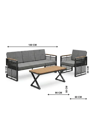 Maris Bahçe Balkon Oturma Takımı | İp Örgü Metal Karkas, 3+1 Koltuk, Teak Masa