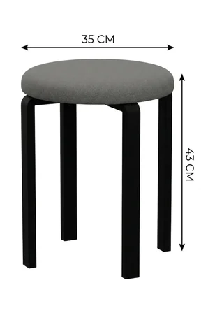 Mila 4'lü Puf Seti | Yuvarlak Minderli Tabure, Metal Ayak, İstiflenebilir Oturma Pufu