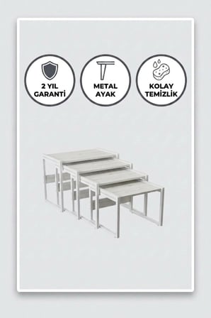 Mira 4'lü Zigon Sehpa | Suntalam, Metal Ayak, İç İçe Geçen Modern Sehpa, Beyaz
