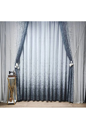 Yeni Tasarım Gri-Antrasit-Füme Serpinti  Sağ/Sol Takım Tül Fon Perde