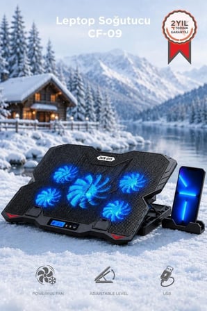 Premium Laptop Soğutucu CF09 Siyah Cihaz Desteği Ofis Düzenleyici Masaüstü Aksesuarı