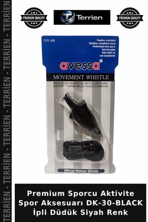 Premium Sporcu Aktivite Spor Aksesuarı DK-30-BLACK İpli Düdük Siyah Renk