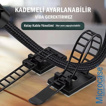 Microcase Kendinden Yapışkanlı Microcase Ayarlanabilir Yapışkanlı Kablo Düzenleyici ve Sabitleyici Klips 10 Adet Beyaz AL5409