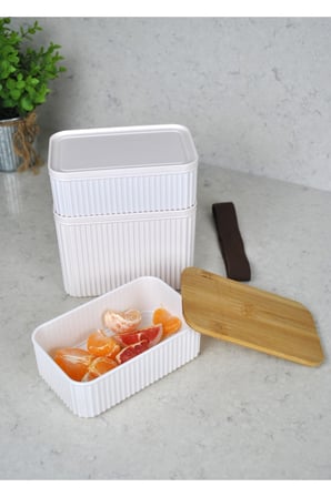 3'lü Ahşap Kapaklı Lunch Box 2 Litre Saklama Kabı- Zebra