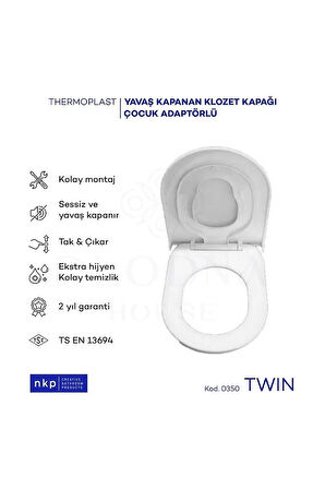 Twin D-form Çift Kullanımlı Klozet Kapağı Küçük&amp;büyük Çocuk Adaptörlü