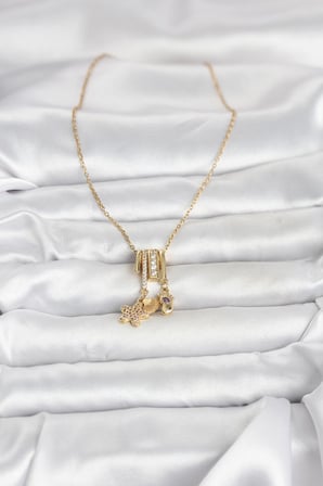 316L Çelik Gold Zirkon Taşlı Deniz Tema Charmlı Kadın Kolye 5886
