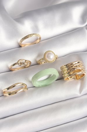 Pirinç Gold Renk Düğüm Model İncili İşlemeli Plaka Model 6'Lı Kadın Y?