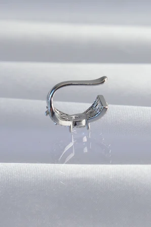 Pirinç Gümüş Renk Zirkon Taş Kaplama Earcuff Küpe 5886