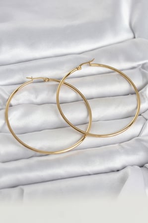 316L Çelik Gold Renk 60 mm Halka Kadın Küpe 5886