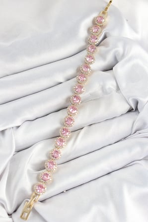 Pirinç Pembe Zirkon Taşlı Daire Baget Model Gold Renk VIP Seri Kadın Bileklik 58