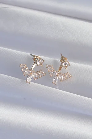 Pirinç Gold Renk Zirkon Taşlı V Model Küpe 5886
