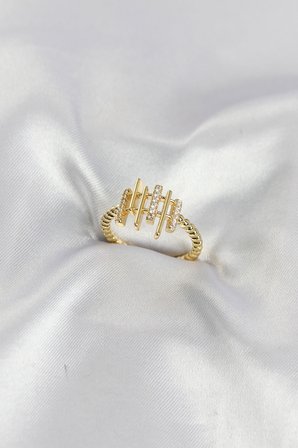 Gold Renk Zirkon Taşlı Sütun Model Kadın Yüzük 5886