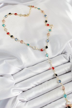 Pirinç Asorti Model Gold Renk Zirkon Taşlı Y Kolye 5886