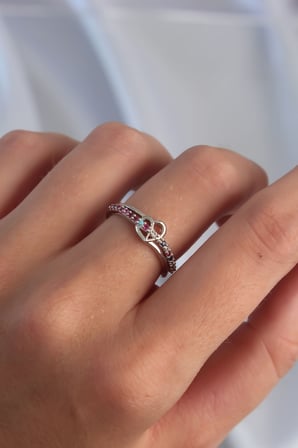 Pirinç Gümüş Renk Renkli Zirkon Taşlı Ayarlamalı Yüzük 5886