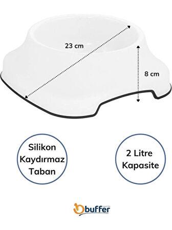 Silikon Kaydırmaz Taban Plastik Kedi ve Köpek Mama ve Su Kabı 2Lt