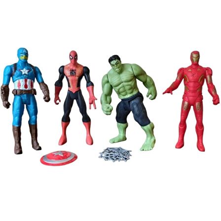 4'lü Süper Kahraman Figür Serisi Spiderman - Iron Man - Hulk - Captain America