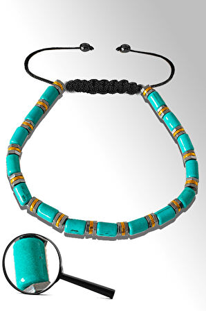 Sertifikalı Gold Silver Hematitli Mavi Sedef Taşı Bileklik - Ayarlamalı