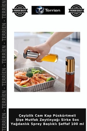 Çeyizlik Cam Kap Püskürtmeli Şişe Mutfak Zeytinyağı Sirke Sos Yağdanlık Sprey Başlıklı Şeffaf 100 ml